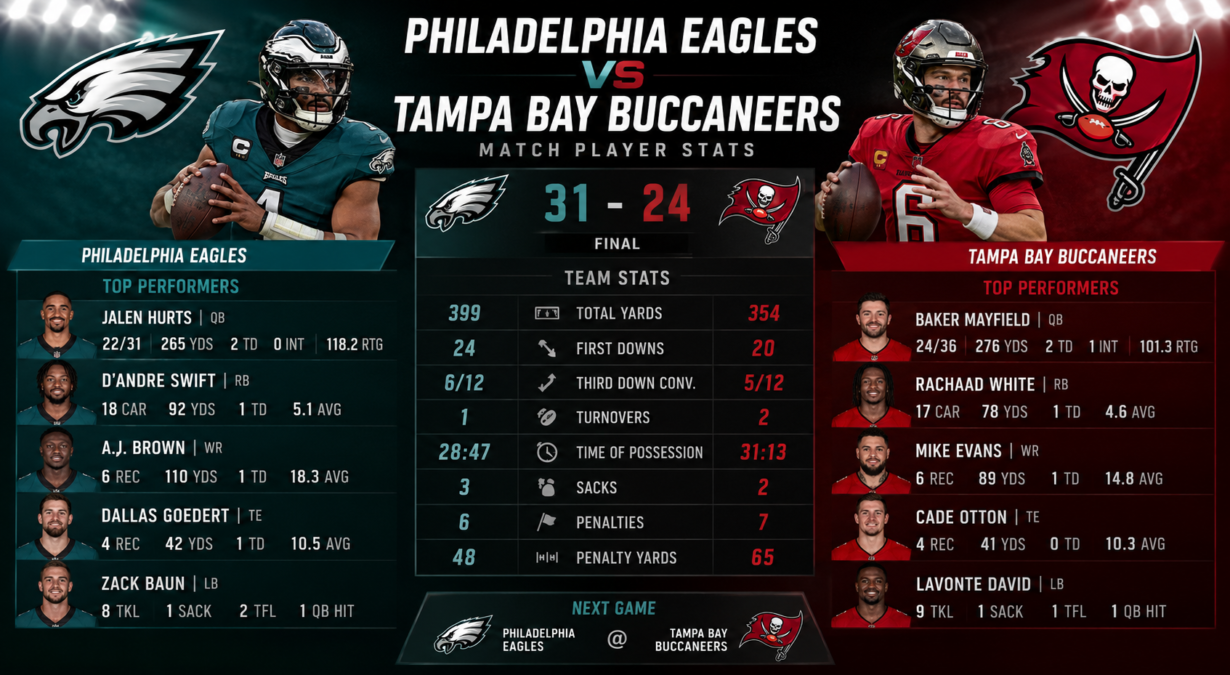 Philadelphia Eagles vs Tampa Bay Buccaneers Match Player Stats